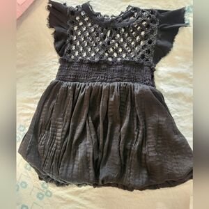 Free People FP One Crochet Bohme Bubble Hem Black Crop Top Size Small